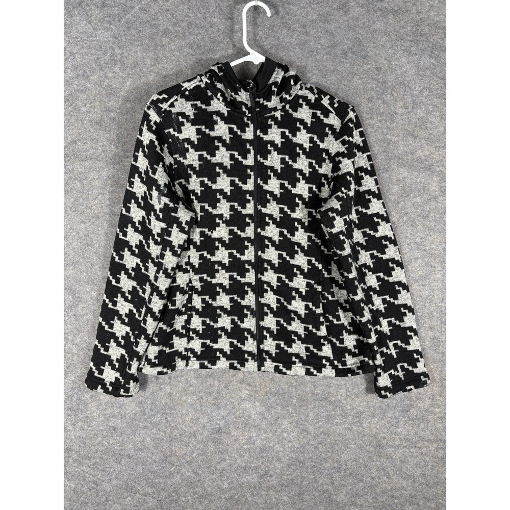 CB Sports Jacket Women's Large Petite Hooded‎ Sweatshirt Houndstooth Print